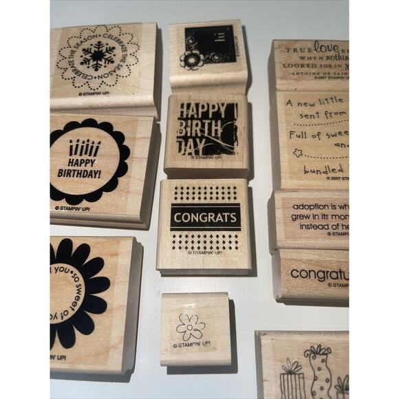 Lot Of 21 Wood Mounted Rubber Stamps Stampin Up Floral Happy Birthday Baby Love - Picture 6 of 9